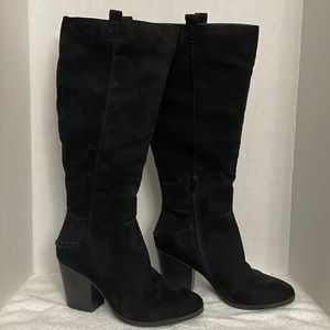 Anna Black Suede Knee Boots